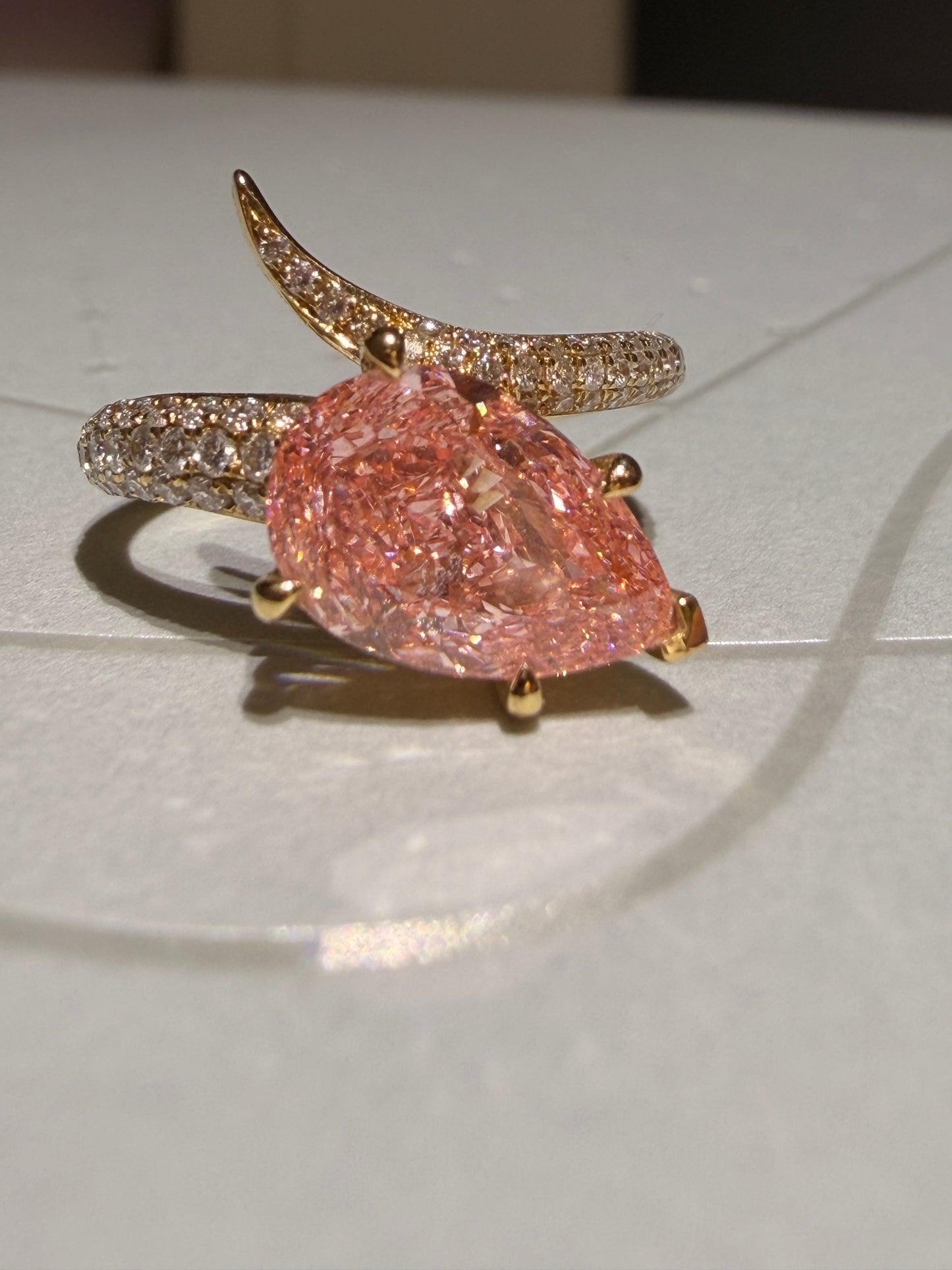 2.45 Carats Pink Lab Grown diamonds with paved diamond Ring