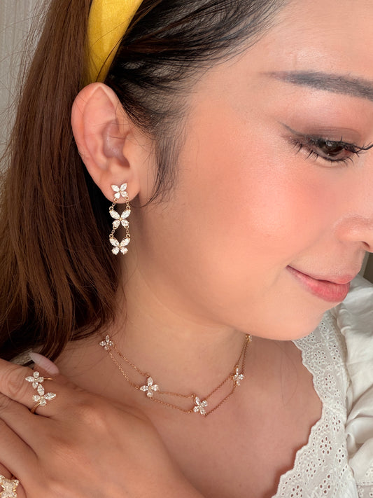 Shiningvivila lab grown diamonds since earrings 18 k solid gold Butterfly in Motion Triple Drop Earrings