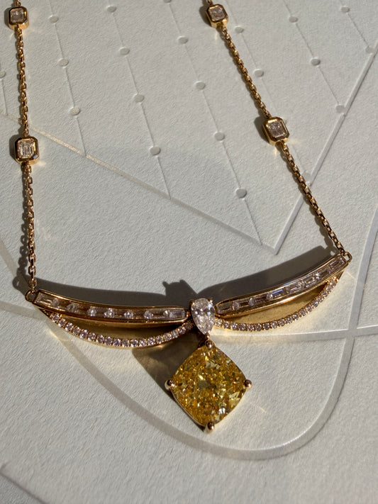 Shiningvivila lab grown luck yellow diamonds necklace (yellow pendant can be taken off)