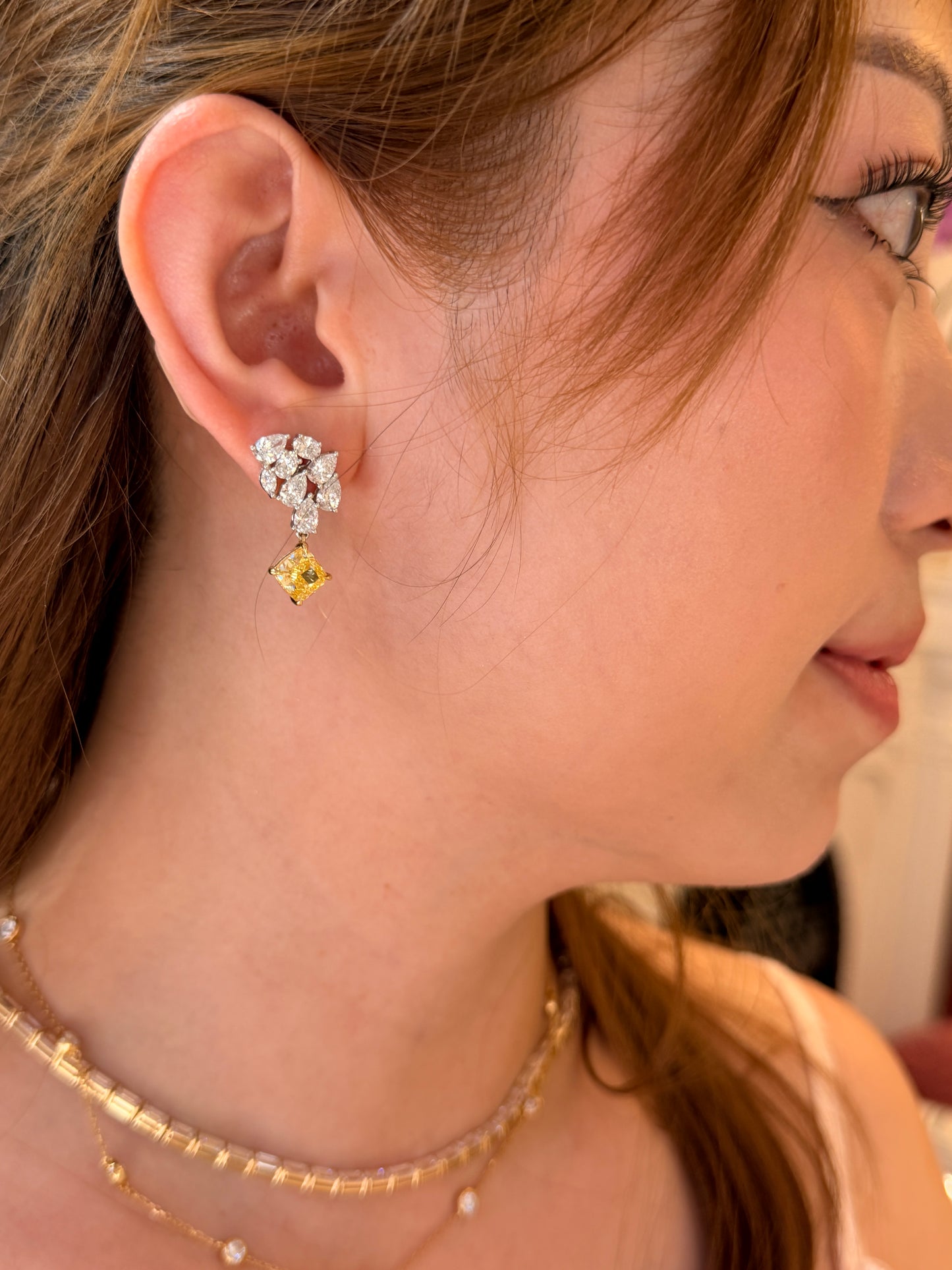 Shiningvivila lab grown luck yellow diamonds earrings
