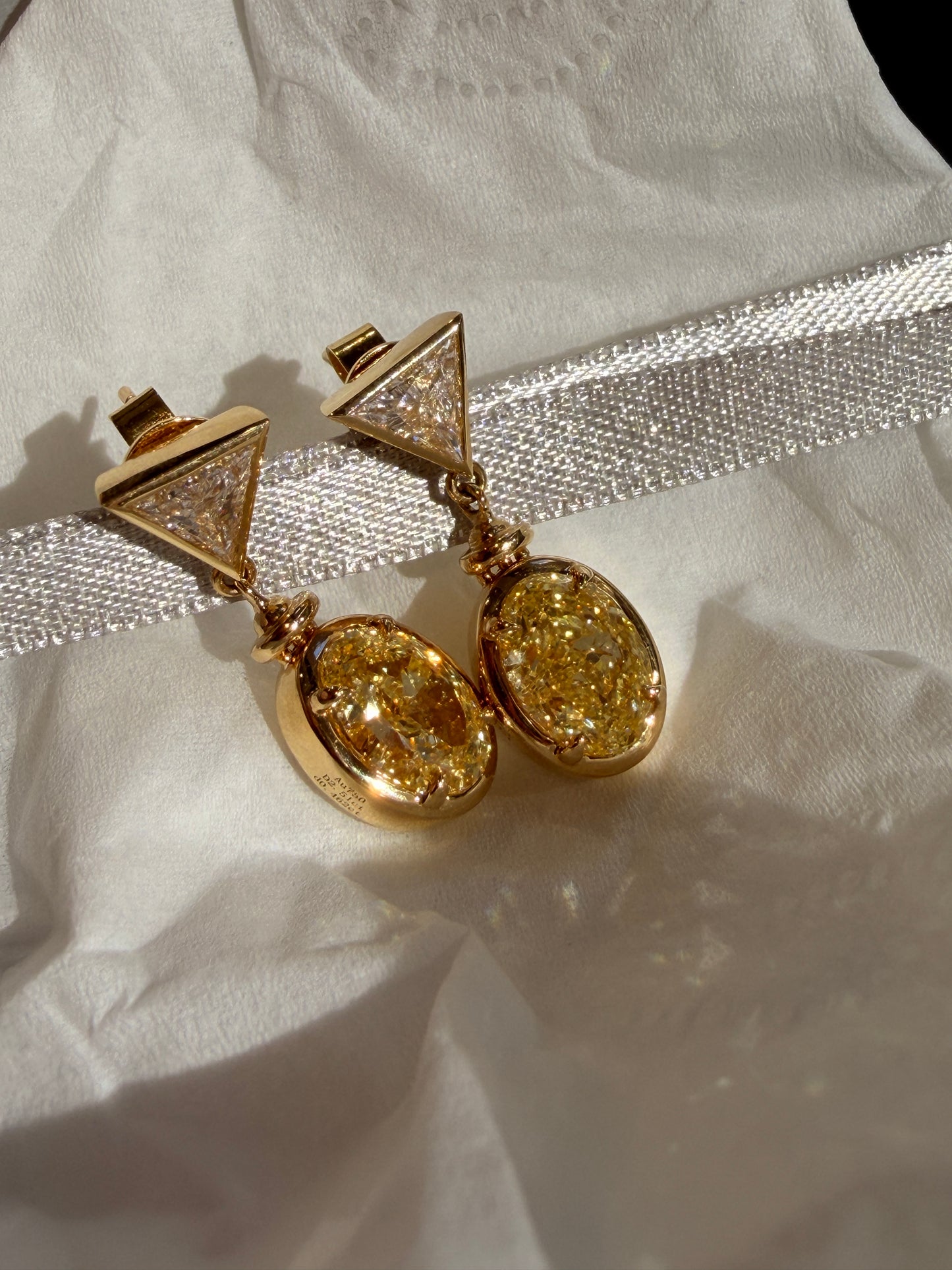 Secret Bloom Flip Earrings™2.5 ct each Ovel Lab Grown Fancy Yellow diamonds 18 k solid gold Customized earrings