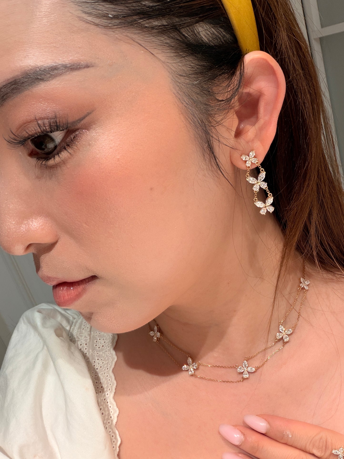 Shiningvivila lab grown diamonds since earrings 18 k solid gold Butterfly in Motion Triple Drop Earrings