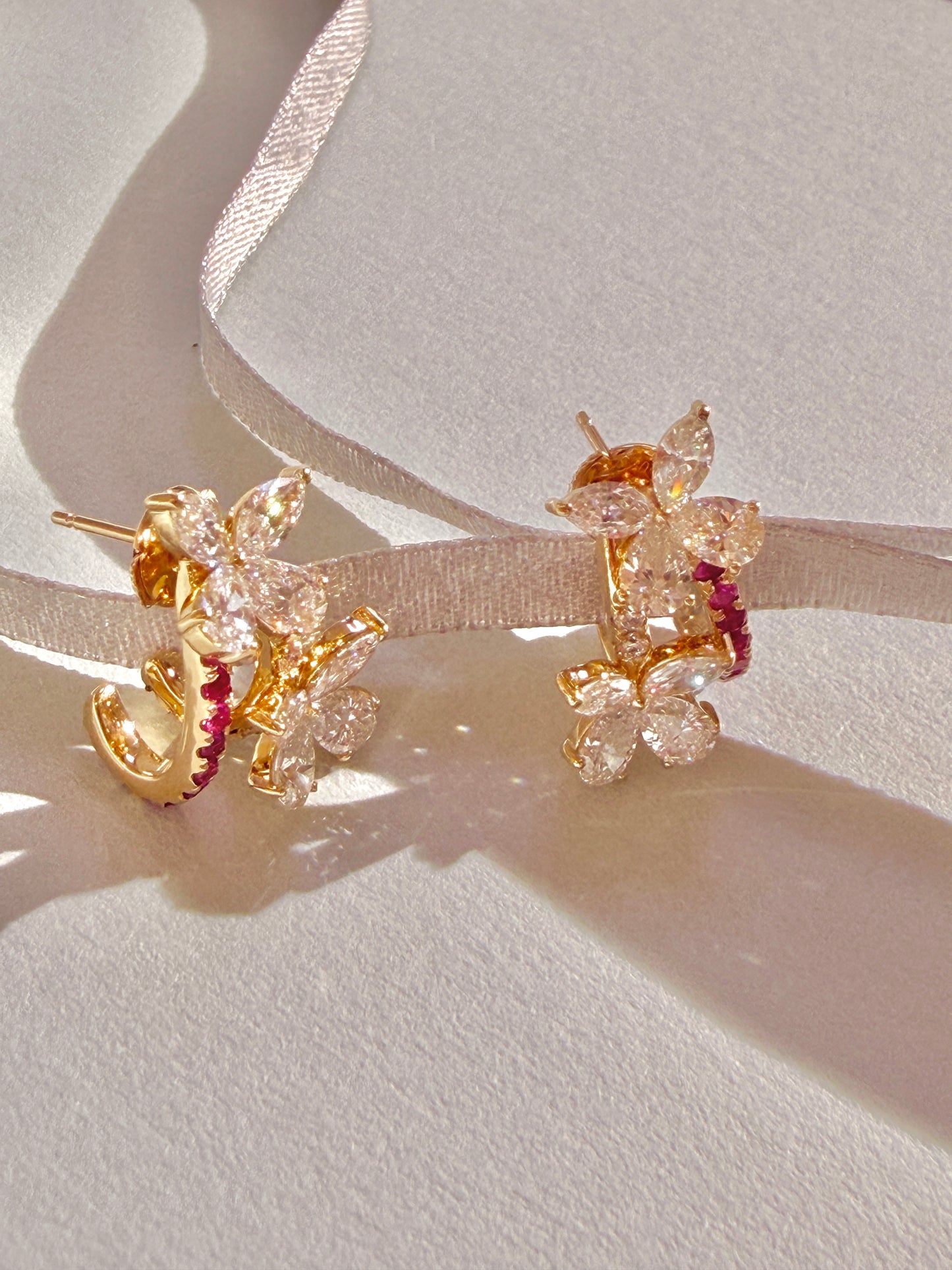 Shiningvivila Pink Aura Butterfly Bloom Lab Grown Diamonds Earrings