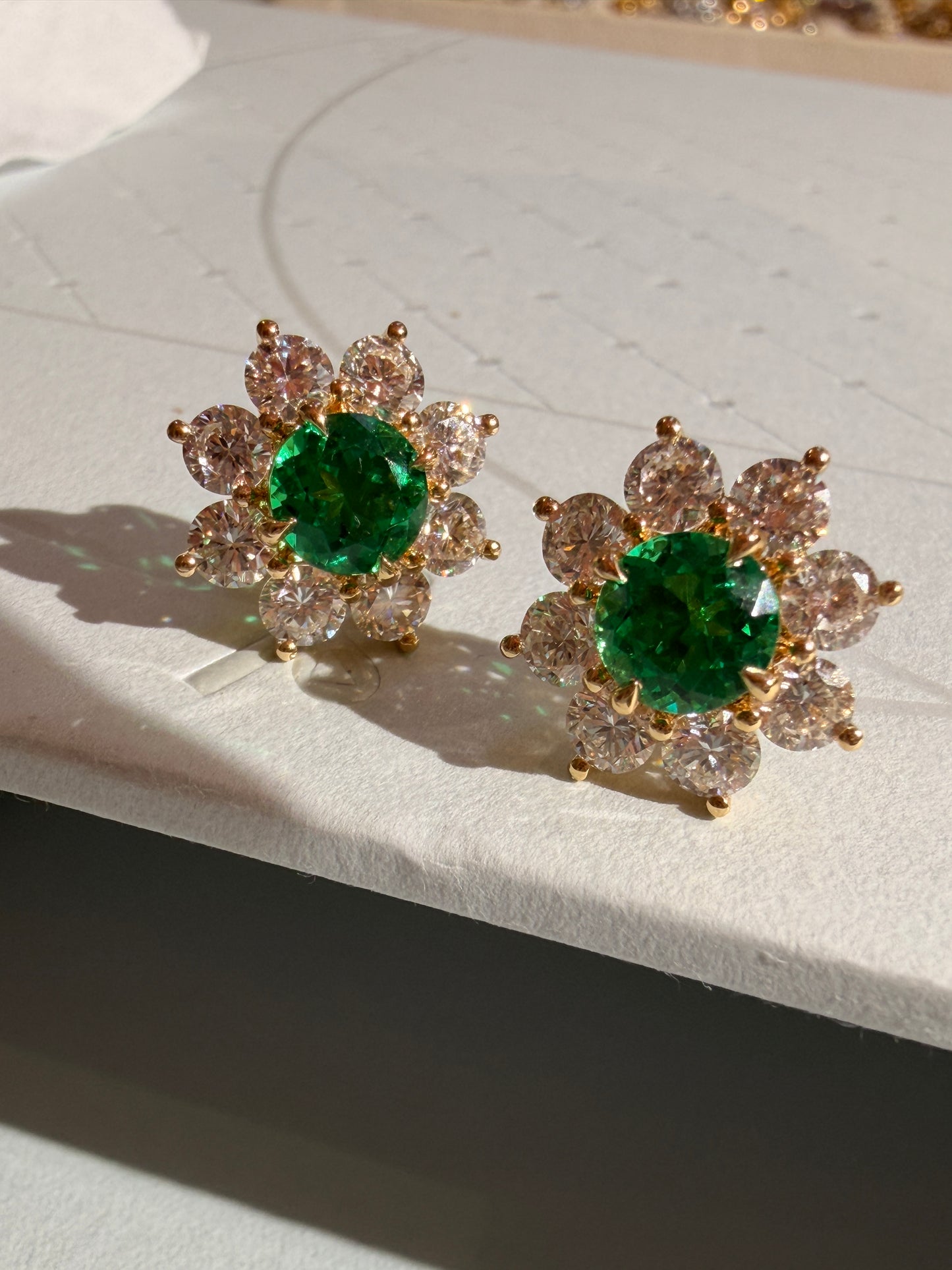 Shiningvivila Lab Grown Emerald Green Grown Bloom Flower Stud Earrings