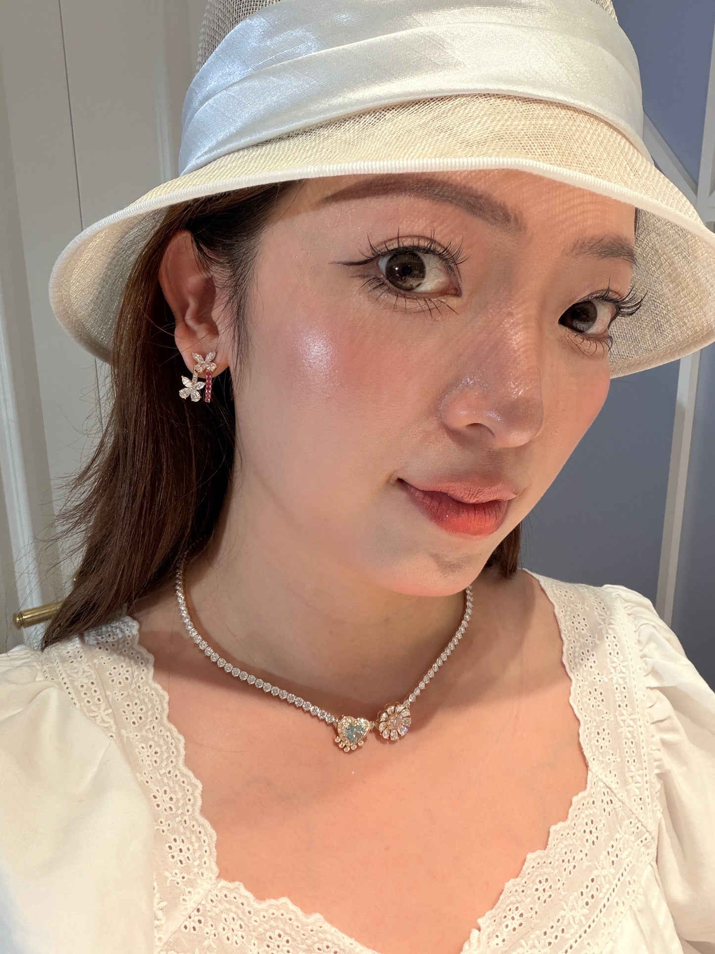 Shiningvivila Pink Aura Butterfly Bloom Lab Grown Diamonds Earrings