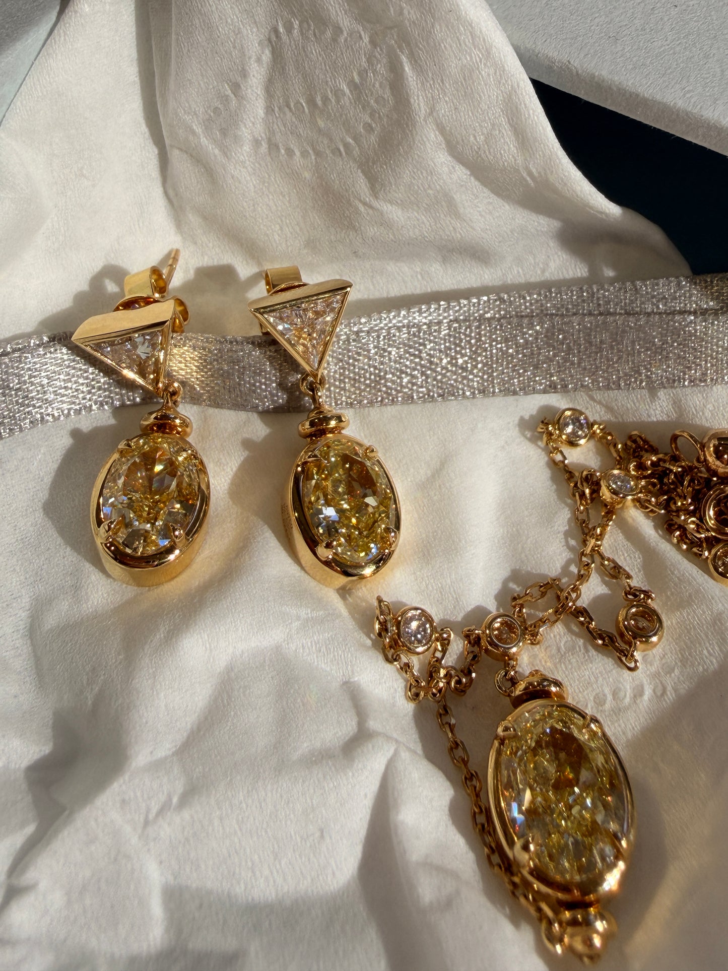 Secret Bloom Flip Earrings™2.5 ct each Ovel Lab Grown Fancy Yellow diamonds 18 k solid gold Customized earrings
