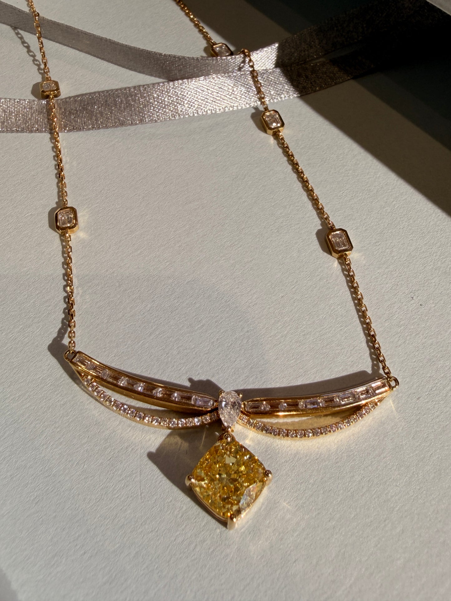 Shiningvivila lab grown luck yellow diamonds necklace (yellow pendant can be taken off)