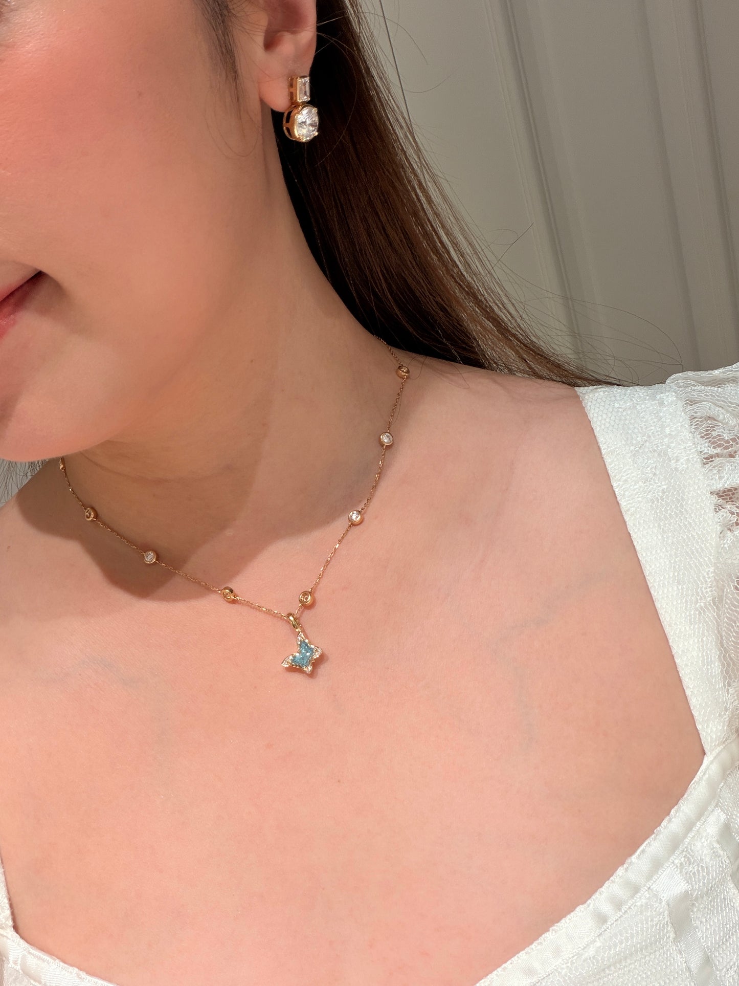 SHININGVIVILA Azure Blue Butterfly Convertible Pendant