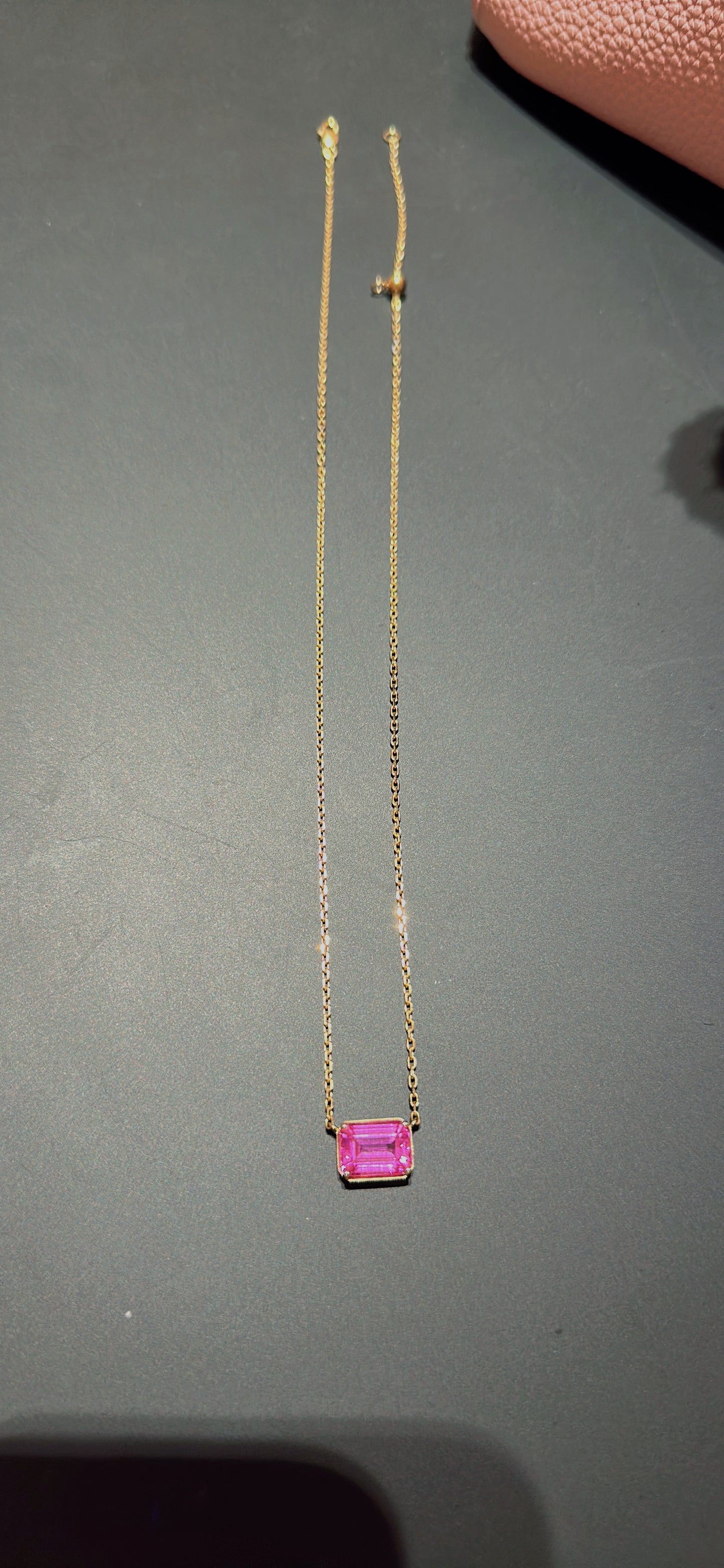 Lab grown pink sapphire princess necklace(18K GOLD)