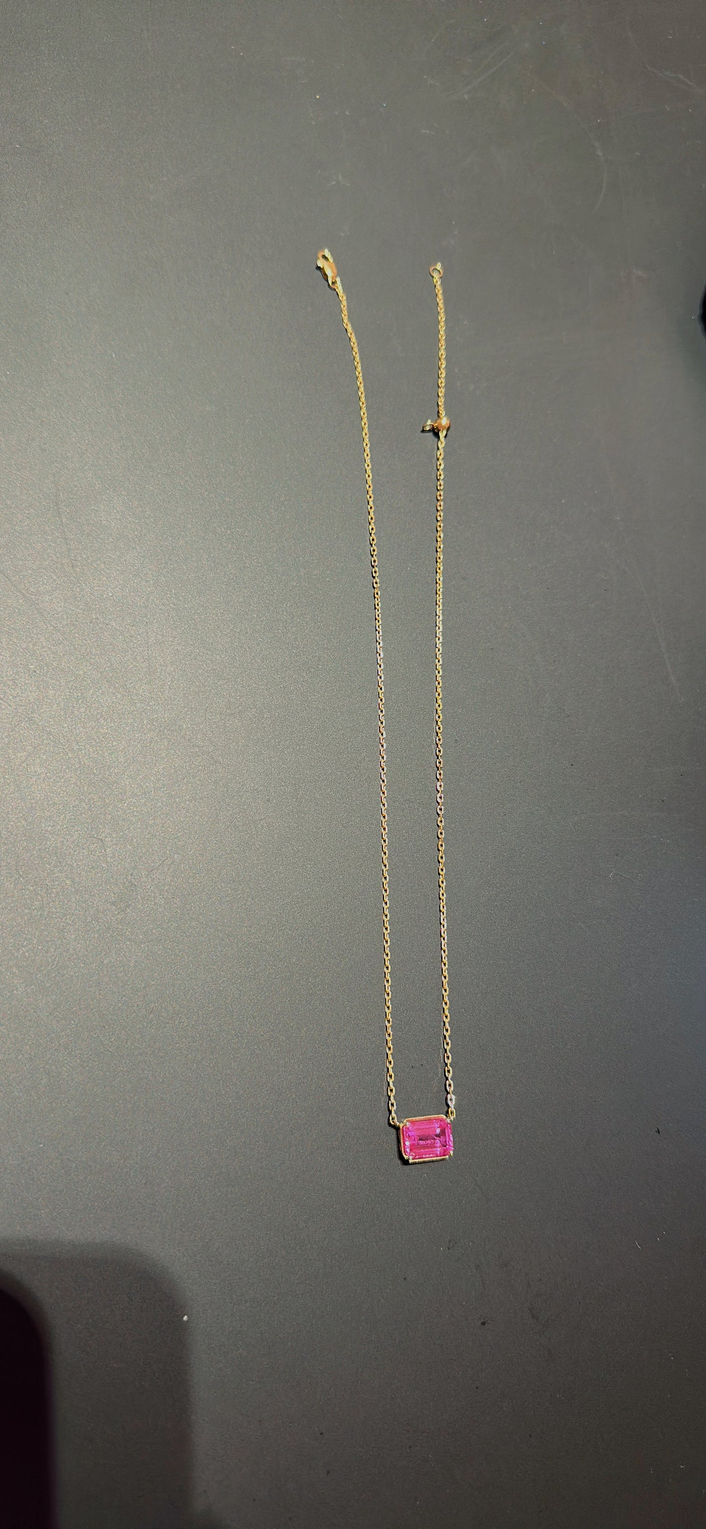 Lab grown pink sapphire princess necklace(18K GOLD)